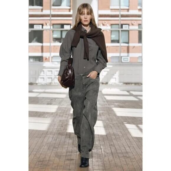 Zara Striped Pocket Modal Long Sleeve Shirt Size Small - Picture 2 of 6